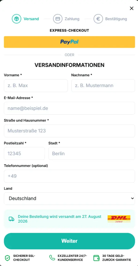 Sicherer Checkout bei Fitraflex